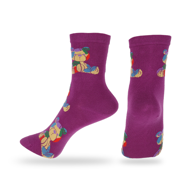 優(yōu)質(zhì)全棉日韓秋冬女襪熊圖案提花的舒適無(wú)感縫頭時(shí)尚女士統(tǒng)襪