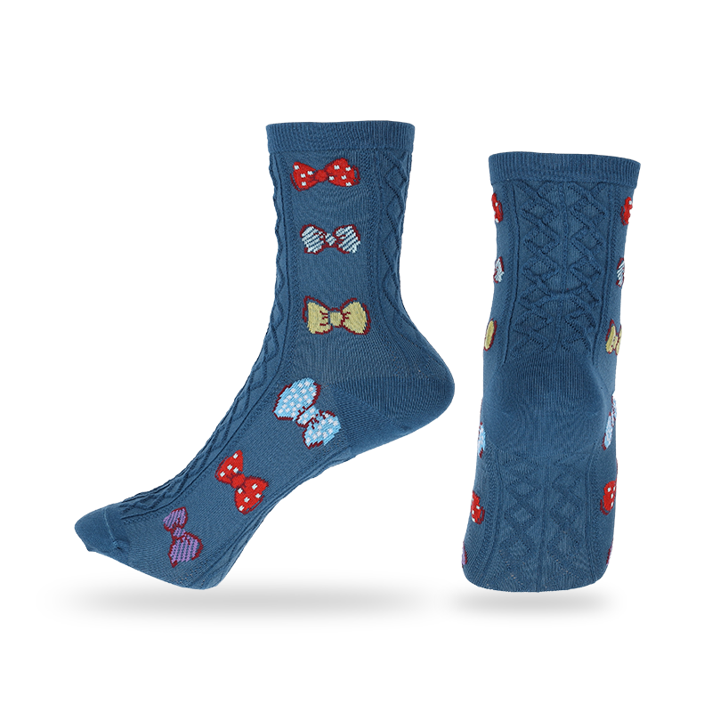 廠(chǎng)家直銷(xiāo)定制襪優(yōu)質(zhì)棉襪雙針花型和凸起漂亮蝴蝶結(jié)提花的無(wú)骨無(wú)感縫頭時(shí)尚女士統(tǒng)襪